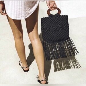 DANIELLE NICOLE | $150 R Black Woven Fringe Handbag